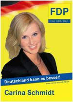 Carina Schmidt Freie Demokratische Partei (FDP). http://www.carina-schmidt-fdp.de. Hauptstraße 33 97953 Königheim