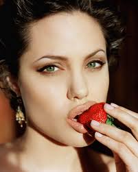 face angelina jolie lips green eyes earrings strawberries wallpaper