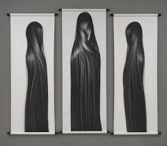 Exhibition photograph, click to enlarge Three Graces triptych (Bo, Ling, and Hong Zhang) Zhang Chun Hong Charcoal on three paper scrolls, 2009–11 - 02-02_full