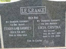 GRANGE Ferdinand Andries, le 1877-1954 \u0026amp; Lucia Cristina ERLANK 1881- - main.php?g2_view=core