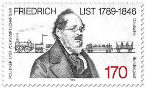 Friedrich List (Volkswirt) vor Eisenbahn, Briefmarke 1989