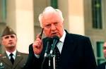 President Shevardnadze makes a point during a joint press ...