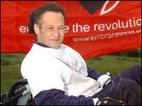 Sebastien Chastin, in three-wheeled buggy. Sebastien is hoping to raise £3,000 for charity - _41172851_seb203