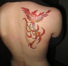 Girl Phoenix Tattoo On Her Back Body