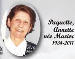 Annette MARIER, naissance 1934, décès 2 février 2011 à Mont-Tremblant, âge : 77 ans, funérailles 7 au Salon funéraire Guay de St-Jovite, Mont-Tremblant, ... - 114987-01