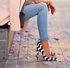 Shoes: black, white, stripes, zigzag, high heels - Wheretoget