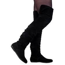 Buy 76O Womens Black Faux Suede Ladies Slouch Flat Over The Knee ...