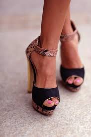 Shoes: high heels, heels, snake skin, tan, black heels, peep toe ...