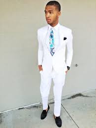 All white look with a black loafer, black pocket square, and ...