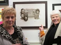 Artist Pervaneh Matthews and Lucy Behan with one of Pervaneh\u0026#39;s Dubliners paintings - ballaban2