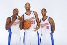 Baron Davis poses with Jelani McCoy and Jason Hart during Media ...