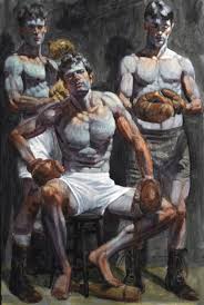 A MOMENT WITH: MARK BEARD AND HIS ENTOURAGE | WAIT A MO - Bruce-Sargeant_Three-Boxers_oil-on-canvas_copyright-Bruce-Sargeant_courtesy-MILA-Kunstgalerie