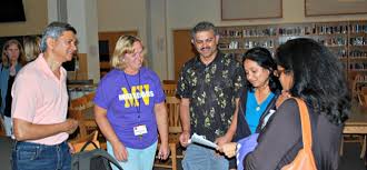 Parents Renukh Khivhrafar (far right), Miland Khandekar (middle), Manesha Khandekar (right middle), and Prashant Kanhere (far left), talk with the PTSA vice ... - ptsa