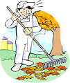 Vector Clip Art Picture of a Retro Gardener Raking Leaves ...