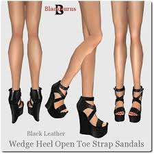 Second Life Marketplace - Wedge Heel Open Toe Strap Sandals Black
