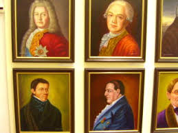 Porträts von berühmten Deutschen in Russland. Links unten sieht man ein Bild des großen mennonitischen Reformers Johann Cornies ...