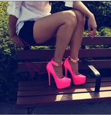 Hot Pink Removable Gold Chain Cuff Stiletto Heel Hidden Platform ...