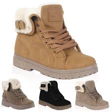 New Ladies Faux Fur Grip Sole Womens Winter Snow Ankle Boots ...