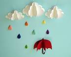 Red Umbrella Raindrops and Clouds Wall Art/3D by goshandgolly