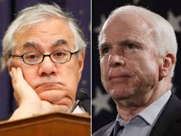 A composite image shows Barney Frank and John McCain. Rep. Barney Frank (left) on Monday night called Sen. John McCain (right) “cowardly” for suggesting ... - 100223_frank_mccain_ap_218