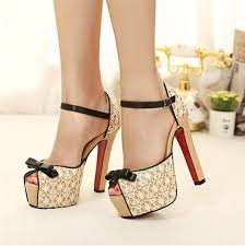 Fashion summer open toe square heel platform sandals Lace bow ...