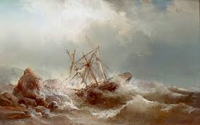 Wilhelm Krause - Gemälde Kunstdruck Schiffbruch an einer Felsenküste