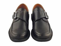 Boys Black Dress Shoes with Velcro Buckle Strap