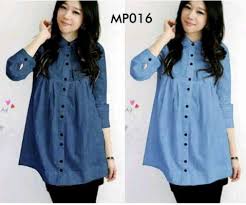 Beli Blouse Casual Denim Button MP016 Unik - http://www ...