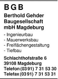 Firma BGB Berthold Gehder Baugeselschaft mbH Magdeburg in ...