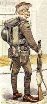 Typical uniform of the Australian Infantryman of the 46th Battalion. Drawing by Mike Chappell - anzac