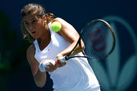 Sorana Cristea of Romania hits a backhand to Agnieska Radwandska of Poland in the LA Women\u0026#39;s Tennis Championships at The Home Depot Center on August 7, ... - LA+Women+Tennis+Championships+oMJVkAA2DdYl