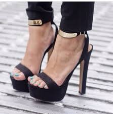 Shoes: black, gold, strappy, pumps, heels, platform shoes - Wheretoget