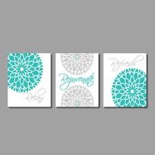 Home Decor Wall Art, Aqua and Gray Flower Burst Art, Bathroom Wall ...