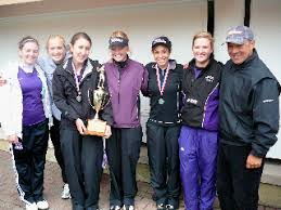 The Pioneers pose with their first place trophy (from left to right): Carolyn Birch, Erin Huffnagle, Paige Munroe, Michelle McCowan, Kaitlyn Mills, ... - PHS%20Golf%20Team-thumb-320x240-10677