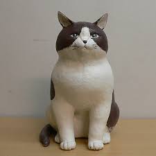 猫　陶器　置物|(269）　美濃焼　猫　置物　手造り　陶器製　日本製 平型　（７～９）