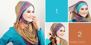 Cara Memakai Jilbab Segi Empat Motif Tartan | Cara Memakai Jilbab ...