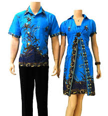 Baju Batik Sarimbit Couple Modern Biru Pasangan Terbaru SB02