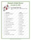 Bridal shower games - Love Songs Match Up game