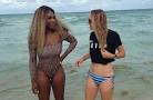 SERENA WILLIAMS hit the beach with Caroline Wozniacki and crashed.