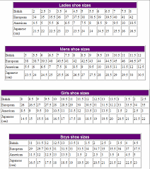 SHOE SIZES - International Conversion Tables and Charts