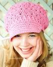READY TO SHIP 5T- Preteen Crochet Newsgirl Hat - pastel pink, natural cotton