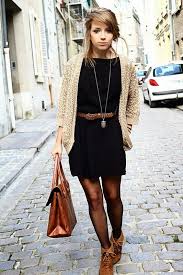 brown sweater cardigan handbag belt shoes black dress casual ...