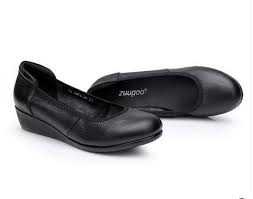 zuugoo black flat shoes round occupation OL work shoes, casual ...