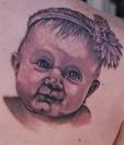 Black and Grey realistic baby portrait tattoo - black-and-grey-portrait-baby-tattoo