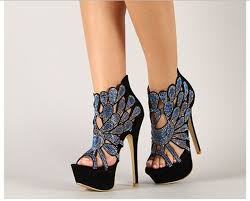 Shoes: pattern, prom shoes, black, blue high heels, indie, amazing ...