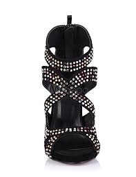 Black Rhinestone Zipper Open Toe Nubuck Woman's Gladiator Sandals ...