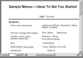 sample menus