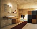 Modern Luxury Bathroom with Warm Lighting and Large Stone Walls