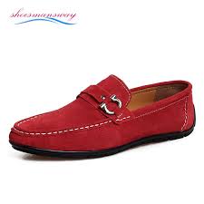 Red Suede Loafers Buy Online For Men Driving Male Slip On Casual ...