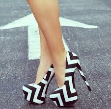 Shoes: chevron, black, white, high heels - Wheretoget